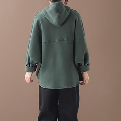 Casual Solid Color Plus Velvet Hooded Sweatshirt