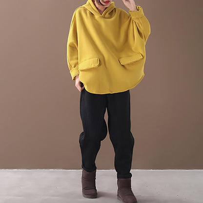 Casual Solid Color Plus Velvet Hooded Sweatshirt