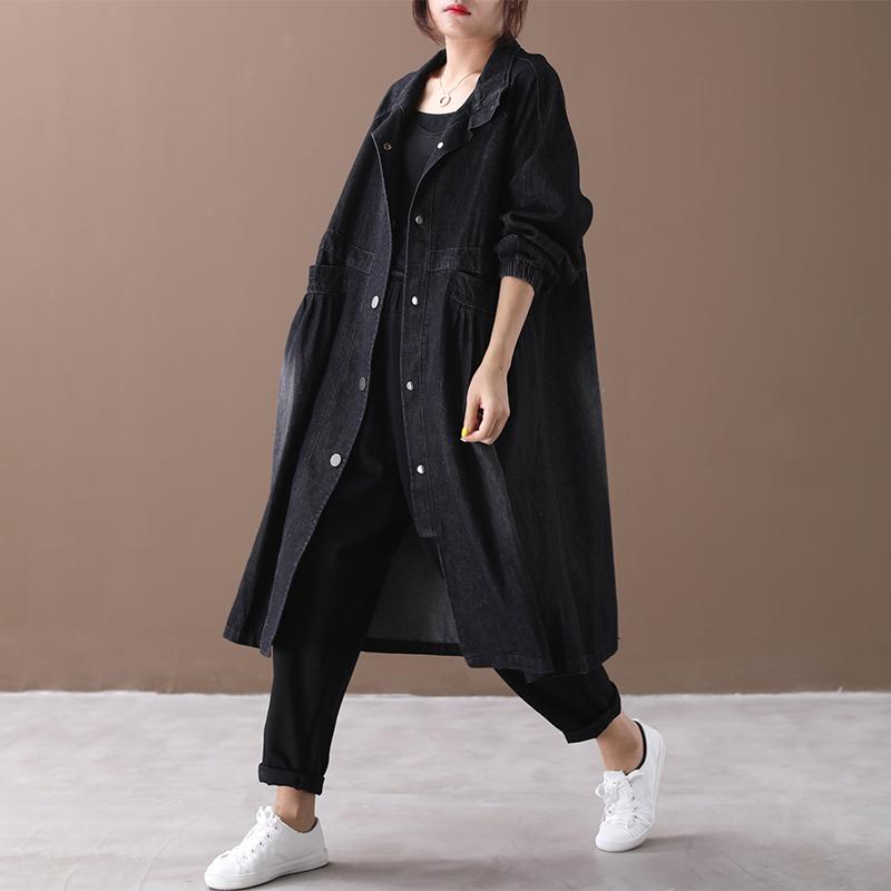 Casual Solid Color Pockets Denim Coat
