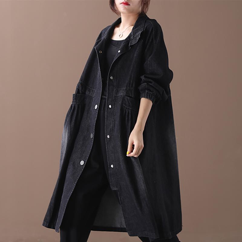 Casual Solid Color Pockets Denim Coat