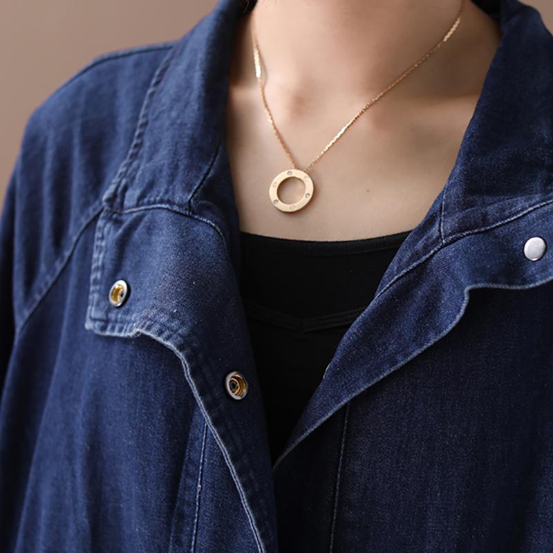 Casual Solid Color Pockets Denim Coat