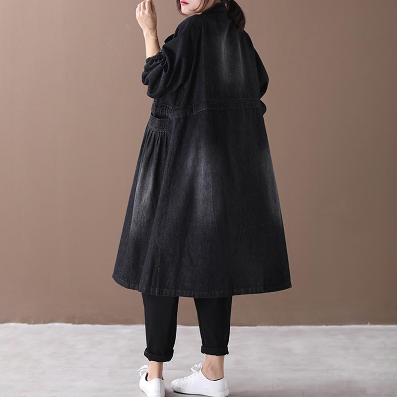 Casual Solid Color Pockets Denim Coat