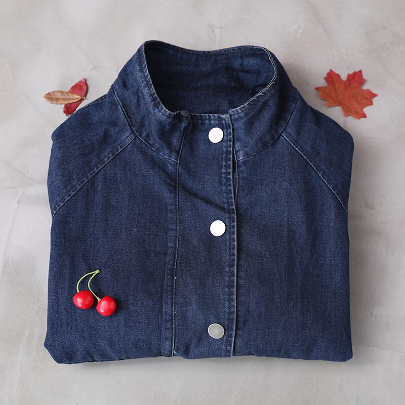 Casual Solid Color Pockets Denim Coat