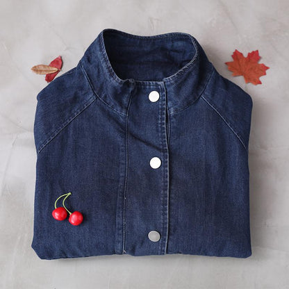 Casual Solid Color Pockets Denim Coat