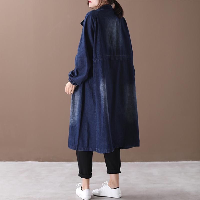 Casual Solid Color Pockets Denim Coat
