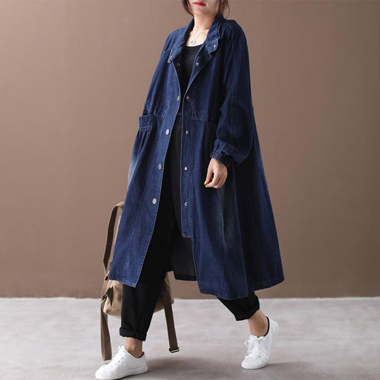 Casual Solid Color Pockets Denim Coat