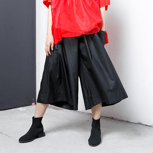 Casual Solid Elastic Waist Wide Leg Pants