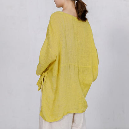 Casual Solid Round Neck Drawstring Plus Size Blouse