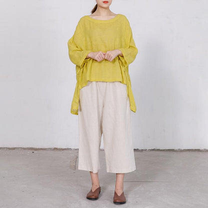 Casual Solid Round Neck Drawstring Plus Size Blouse