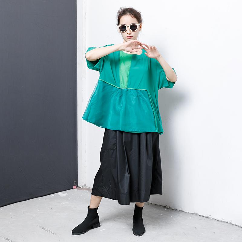 Casual Solid Short Sleeve Spliced Blouse