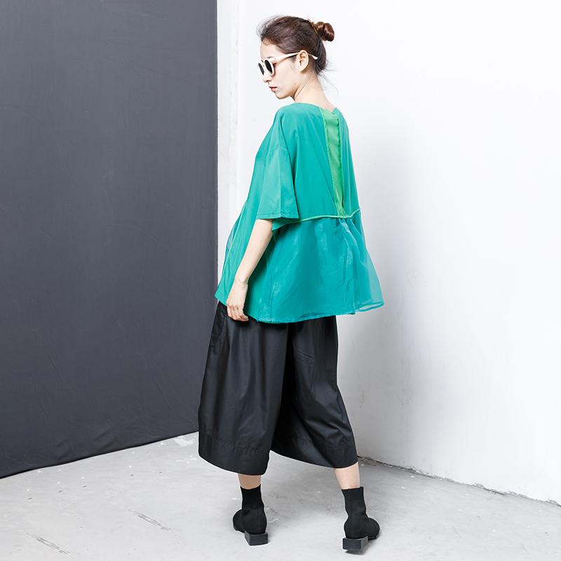 Casual Solid Short Sleeve Spliced Blouse
