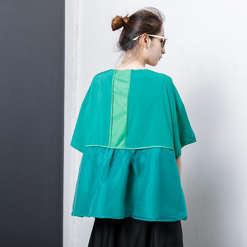 Casual Solid Short Sleeve Spliced Blouse