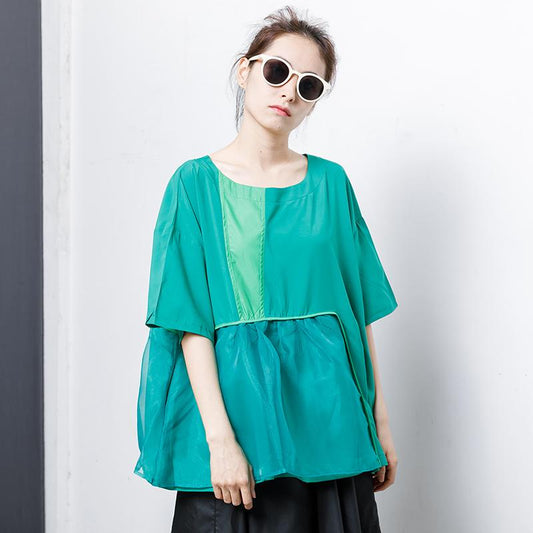 Casual Solid Short Sleeve Spliced Blouse