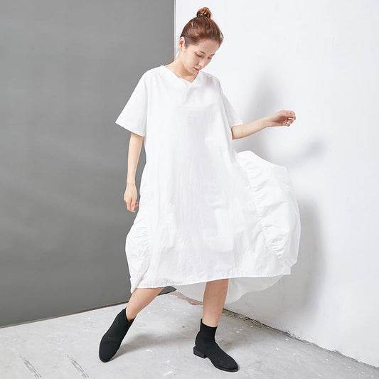 Casual Solid Short Sleeve V-Neck Women Dress
