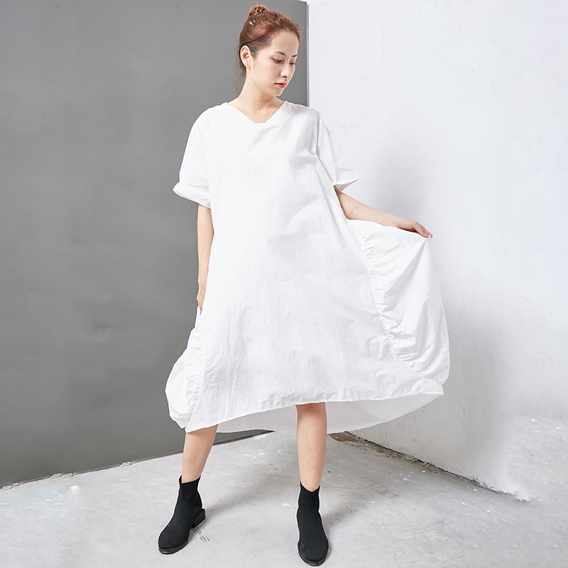 Casual Solid Short Sleeve V-Neck Women Dress