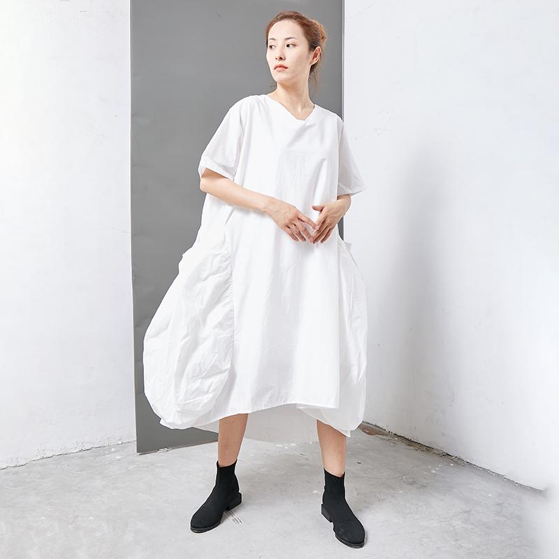 Casual Solid Short Sleeve V-Neck Women Dress