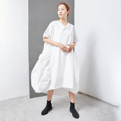 Casual Solid Short Sleeve V-Neck Women Dress