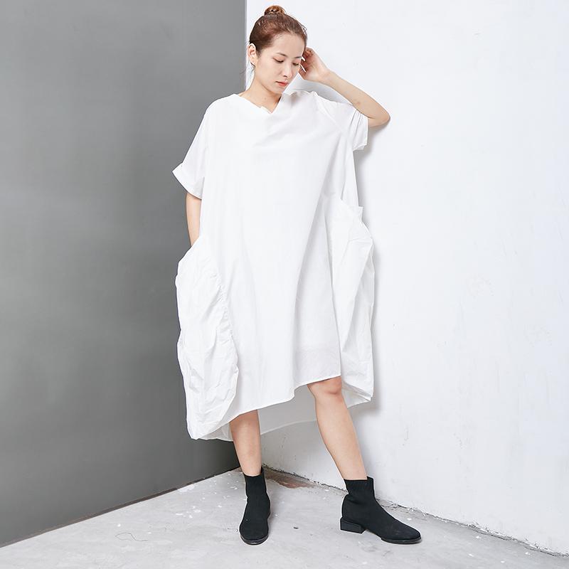 Casual Solid Short Sleeve V-Neck Women Dress