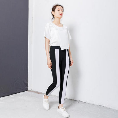 Casual Spliced Elastic Waist Women Pants
