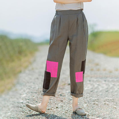 Casual Square Pockets Elastic Waist Pants