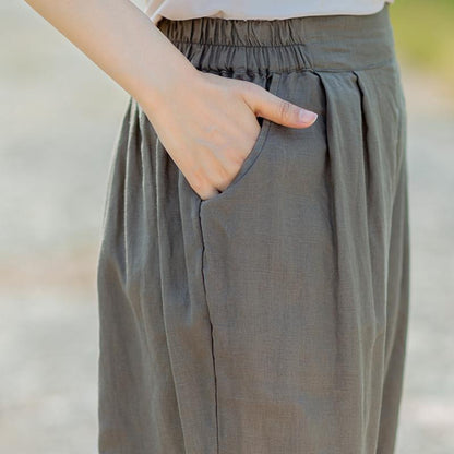 Casual Square Pockets Elastic Waist Pants