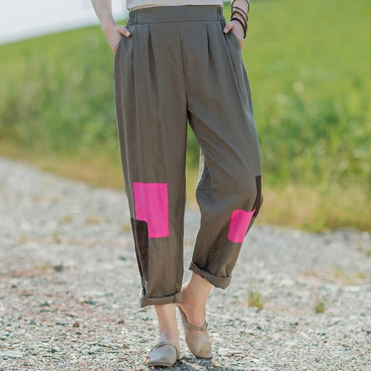 Casual Square Pockets Elastic Waist Pants