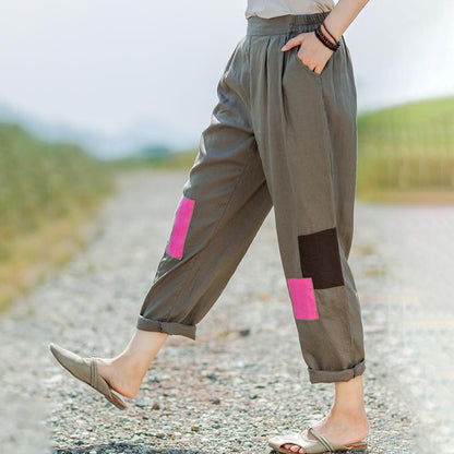 Casual Square Pockets Elastic Waist Pants