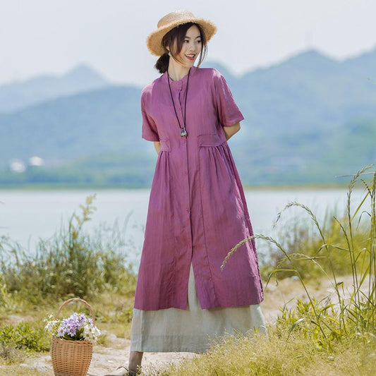 Casual Stand Collar Single Breasted Dress