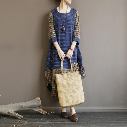 Casual Stitching Printed Long Sleeve Dress