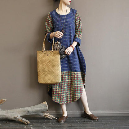 Casual Stitching Printed Long Sleeve Dress