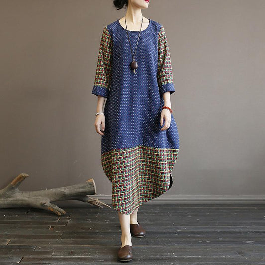 Casual Stitching Printed Long Sleeve Dress