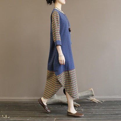 Casual Stitching Printed Long Sleeve Dress