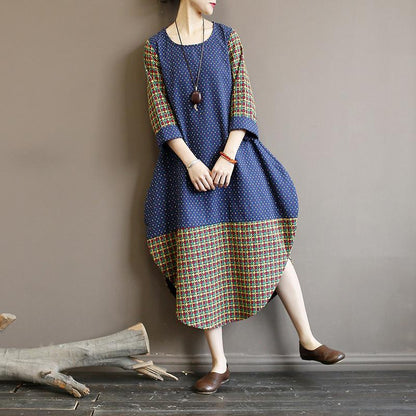 Casual Stitching Printed Long Sleeve Dress