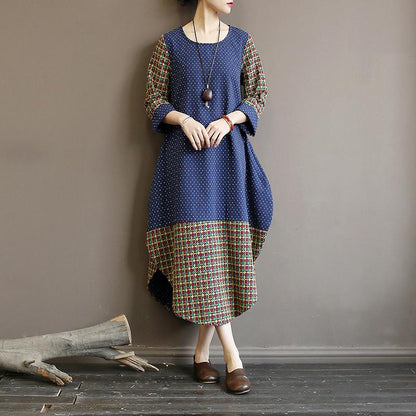 Casual Stitching Printed Long Sleeve Dress