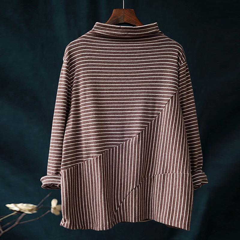 Casual Stripe Long Sleeve Bottoming Shirt