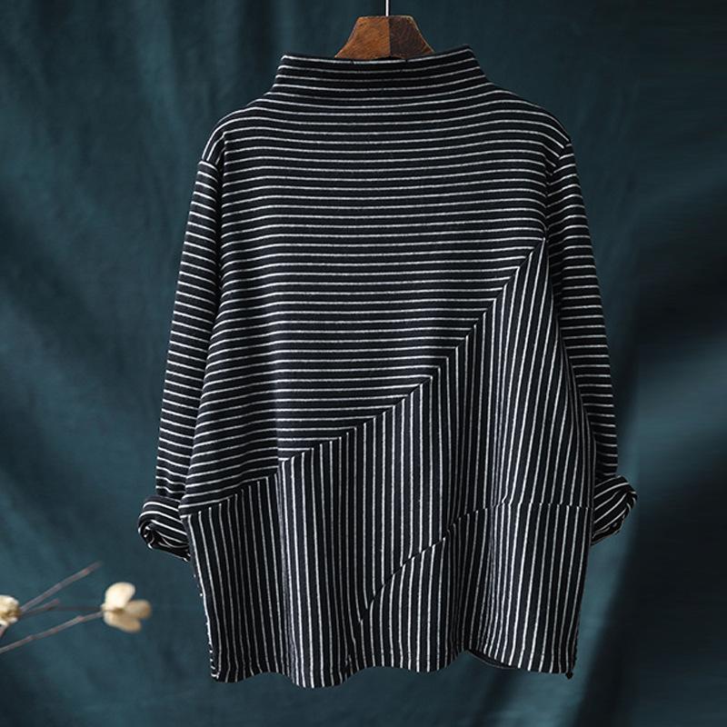 Casual Stripe Long Sleeve Bottoming Shirt
