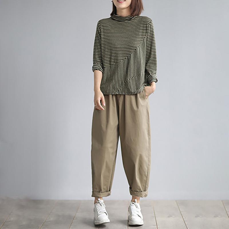 Casual Stripe Long Sleeve Bottoming Shirt