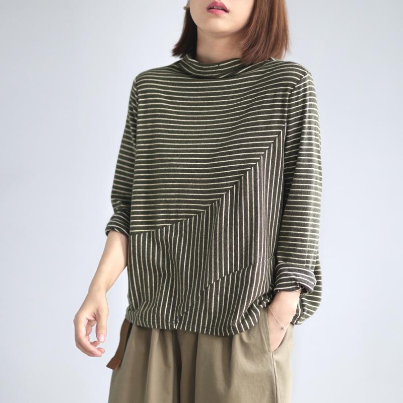 Casual Stripe Long Sleeve Bottoming Shirt