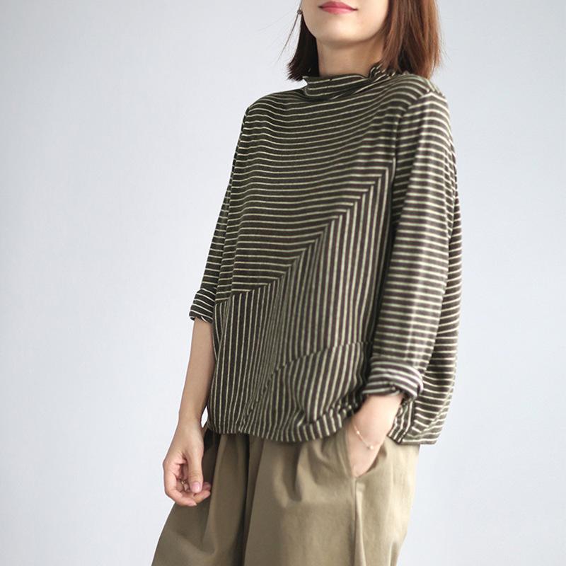 Casual Stripe Long Sleeve Bottoming Shirt