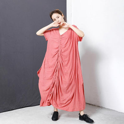 Casual Stripe Pleated Splicing Pullover Maxi Dress