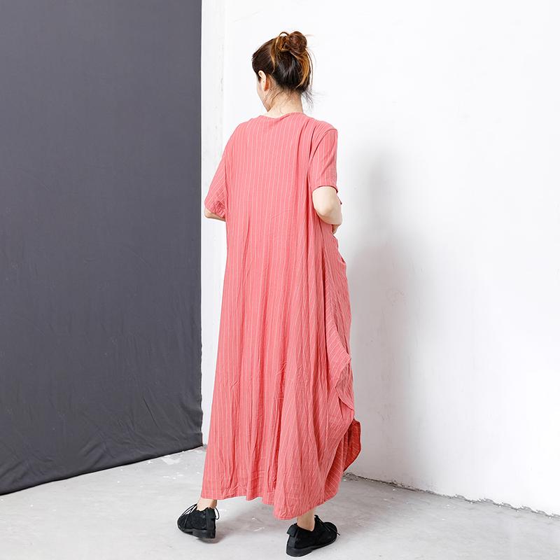 Casual Stripe Pleated Splicing Pullover Maxi Dress