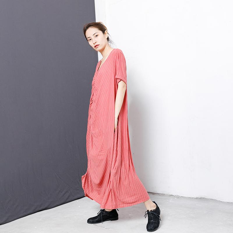 Casual Stripe Pleated Splicing Pullover Maxi Dress