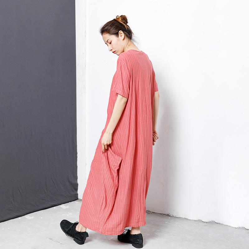 Casual Stripe Pleated Splicing Pullover Maxi Dress