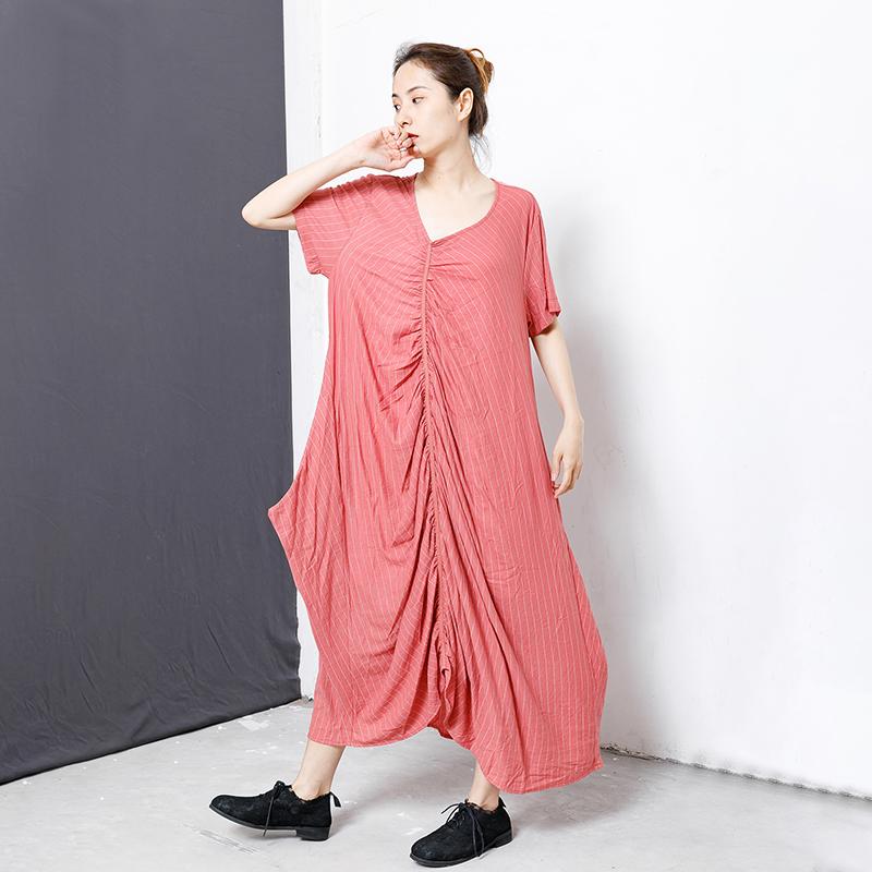 Casual Stripe Pleated Splicing Pullover Maxi Dress