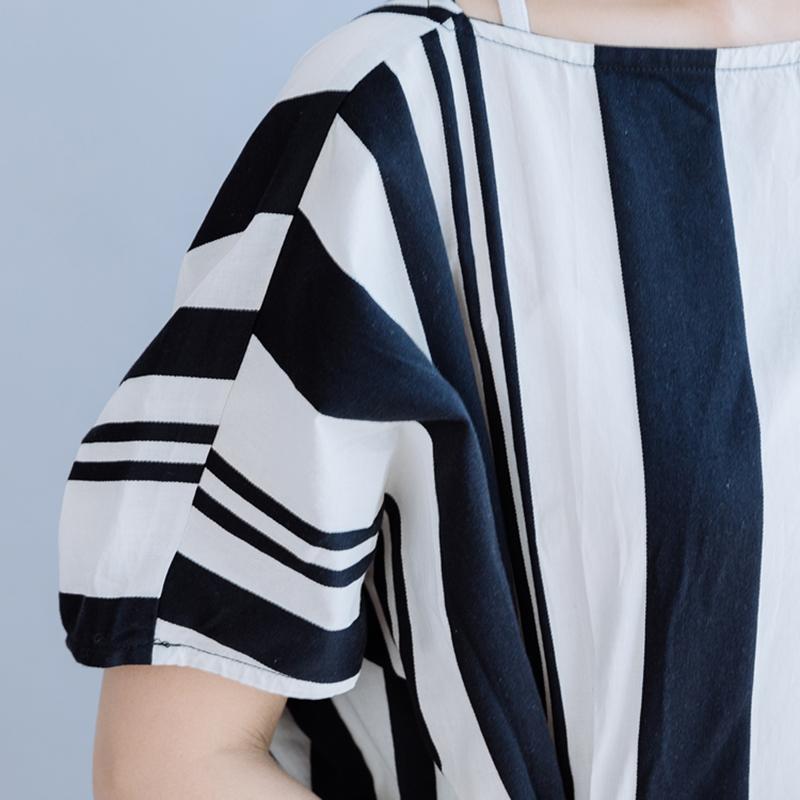 Casual Striped Cotton Linen Drawstring Dress