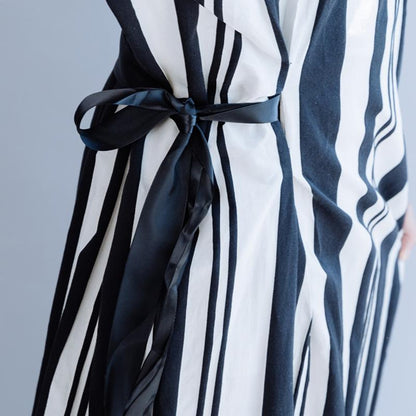 Casual Striped Cotton Linen Drawstring Dress