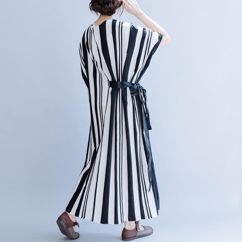 Casual Striped Cotton Linen Drawstring Dress