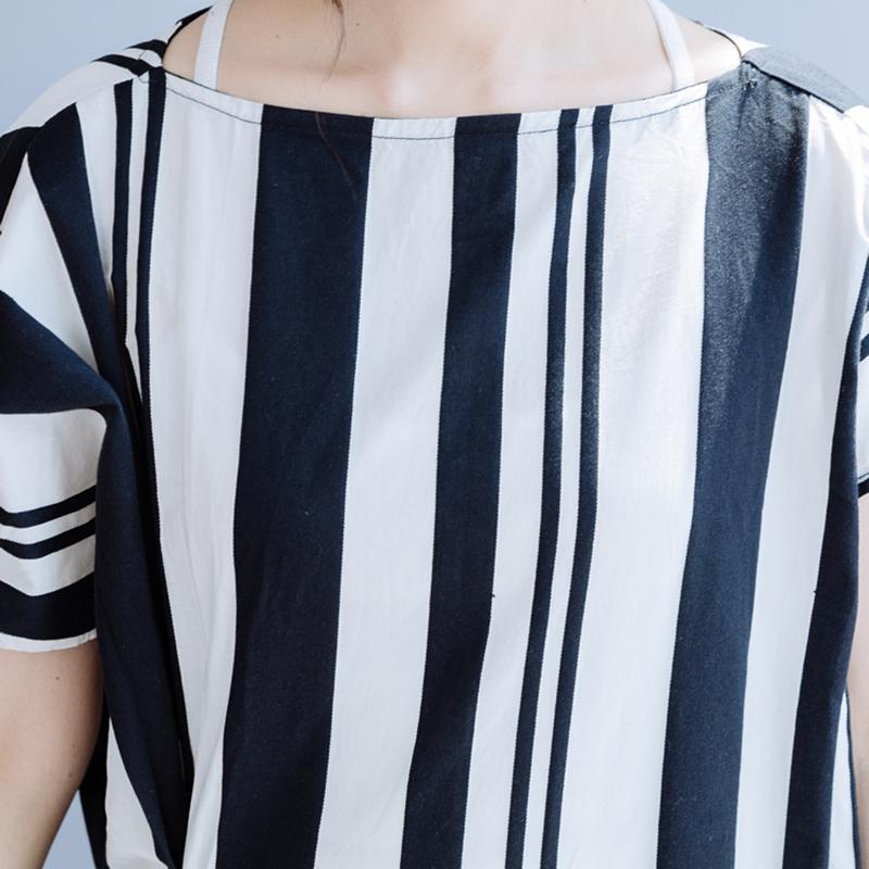 Casual Striped Cotton Linen Drawstring Dress