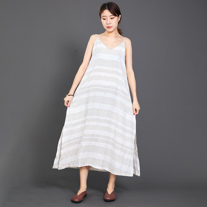 Casual Striped Split Hem Loose Slip Dress
