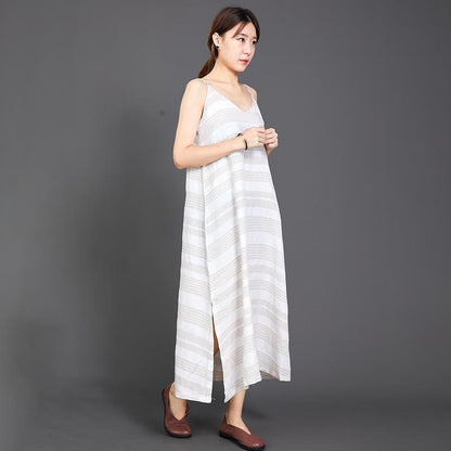 Casual Striped Split Hem Loose Slip Dress